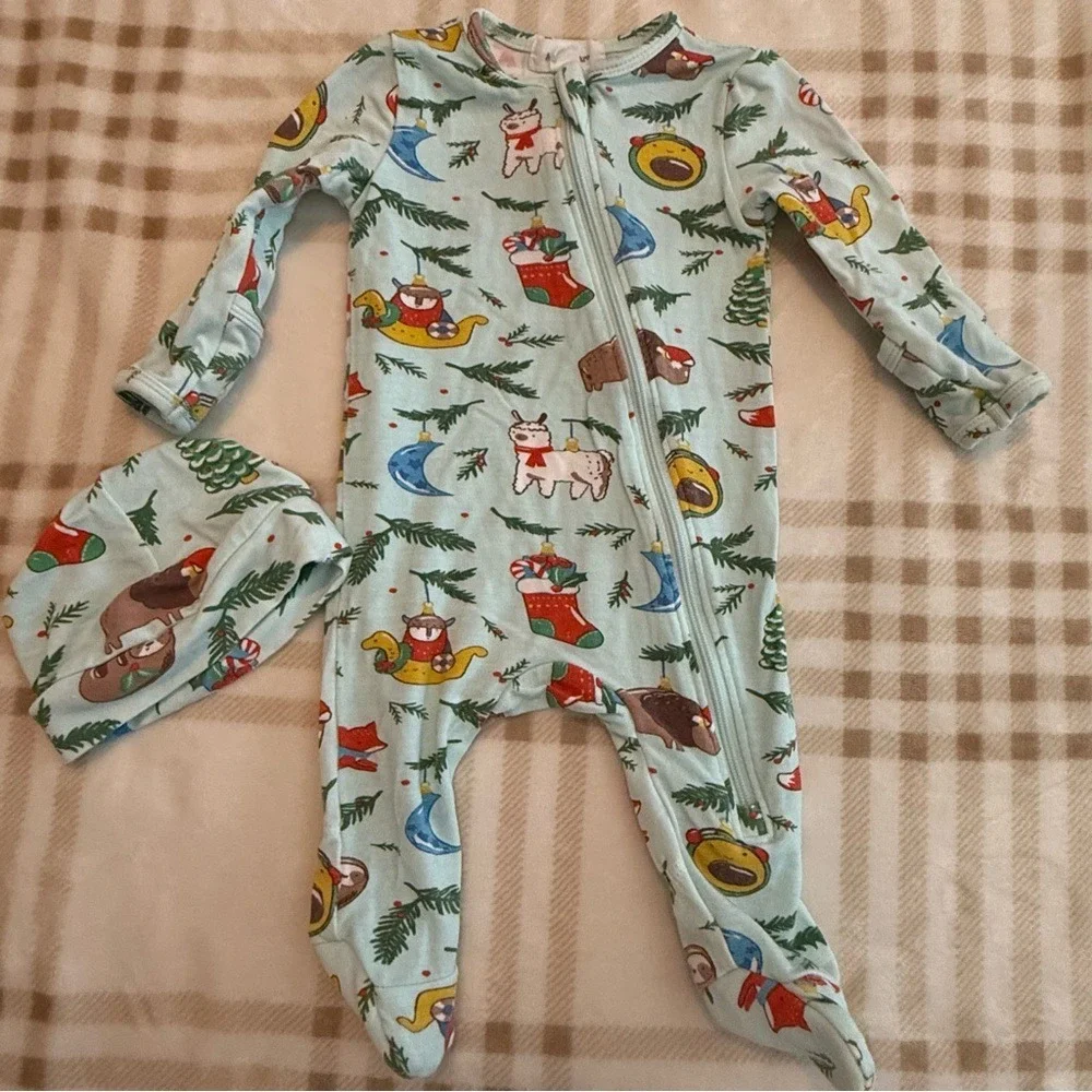 Angel Dear Newborn Holiday Animals Bamboo Viscose Footie Sleeper and Hat Set